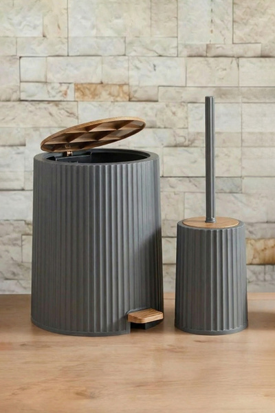 TRENDYOLMİLLA HOME Set de 2 coșuri de gunoi din plastic cu detaliu din lemn ș...