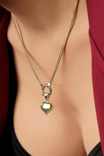 Fiyonk Kuyumculuk 14 Ayar Altın Kalp Detaylı Italyan Balıksırtı Kolye - Sevgi...