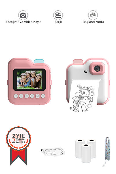 Torima Dijital Fotoğraf Makinesi Çocuk Termal Resim Kağıt Baskılı Yazıcı Kame...