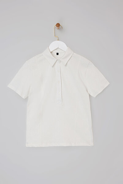 Trendyol Collection Wardrope Essentials Ecru Polo Neck Stitching Detail Tok 1...