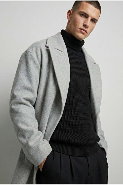 ablukaonline Oversize Casual Cut Μακρύ Ανδρικό Παλτό Κασμίρ Γκρι