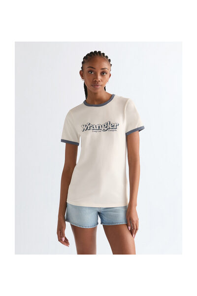 WRANGLER Дамска тениска RINGER TEE WORN WHITE