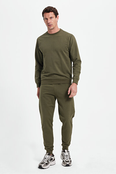 Tudors Men's Relax Fit Cotton 2 Thread Soft Textured Crew Neck Khaki Tracksui...