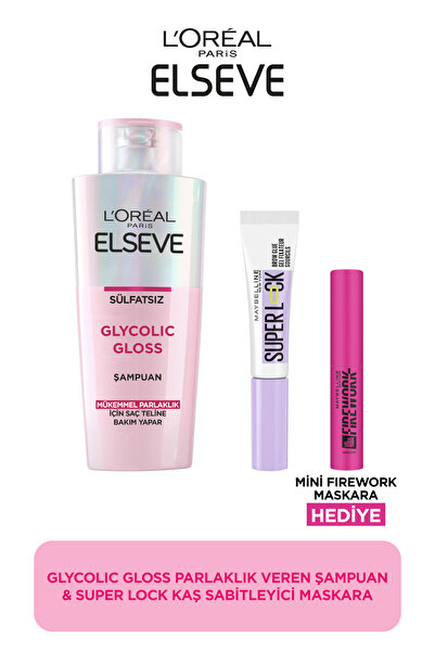 ELSEVE Glycolic Gloss Şampuan + Maybelline Superlock Kaş Sabitleyici + Mini F...