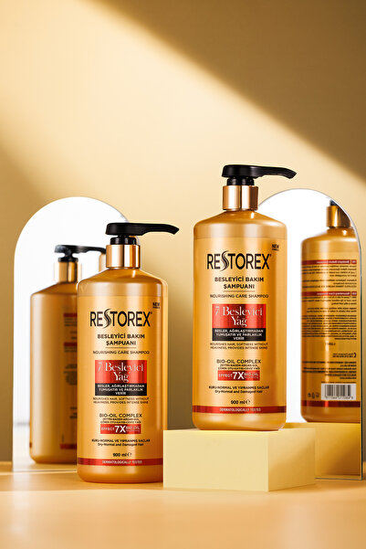 Restorex 7 Besleyici Yağ Şampuan 900 ml – Parlaklık ve İpeksi Yumuşaklık - Kuru, Normal ve Yıpranmış Saçlar