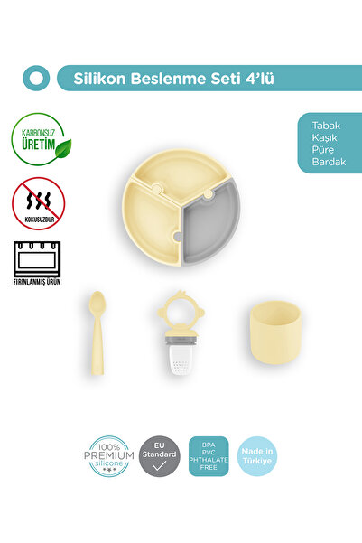 OiOi Sarı Beslenme Seti Vakumlu Puzzle Tabak + Kaşık + Bardak + Meyve Sebze E...