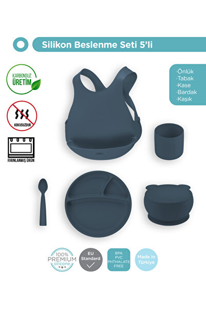 OiOi Deep Blue Beşli Set (önlük+tabak+kase+bardak+kaşık)