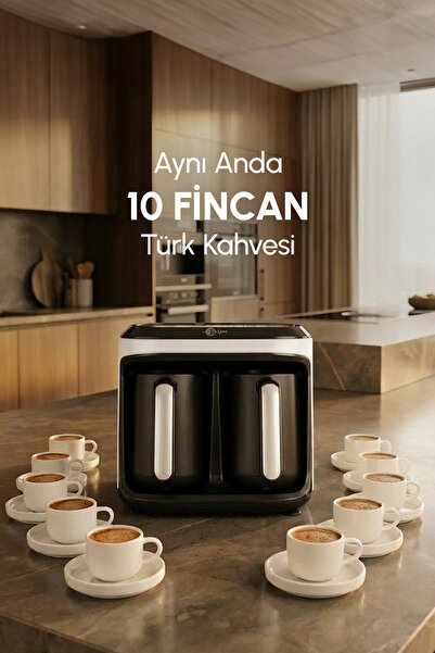 Karaca ماكينة صنع القهوة التركية البيضاء - تذكارية، رائحة مزدوجة، سعة 10 أكواب