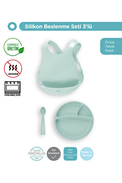 OiOi River Green Beslenme Seti(önlük+tabak+kaşık)