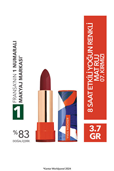 Yves Rocher 8 Saat Etkili Yoğun Renkli Mat Ruj-07. Kırmızı-3.8g-84424