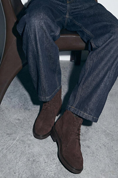 TRENDYOL SHOES Hnedé semišové čižmy s detailom šnurovania, dámske čižmy s pod...