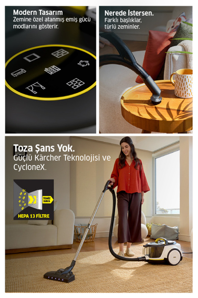 Karcher VCC 6 CycloneX DualControl B&W Toz torbasız Turbo ve LED Başlıklı Süpürge
