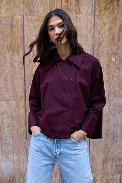 Trendyol Collection Cămașă țesută bumbac 100% cu detaliu de închidere cu prun...