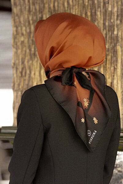 Vissona Eșarfă de mătase Twill pentru femei, maro - negru