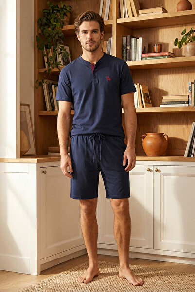 Trendyol Collection Marineblaues, reguläres, besticktes, gestricktes Pyjama-S...