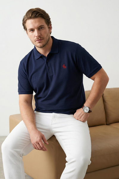 Trendyol Collection Tricou cu guler polo, albastru marin, mărime mare, croial...