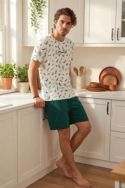 Trendyol Collection Πράσινο σετ πιτζάμες με κεντημένο σορτς με λεπτή εφαρμογή...