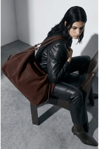 TRENDYOL SHOES Brown Suede Women's Travel and Maxi XL Shoulder Bag Takaw26Oc00091