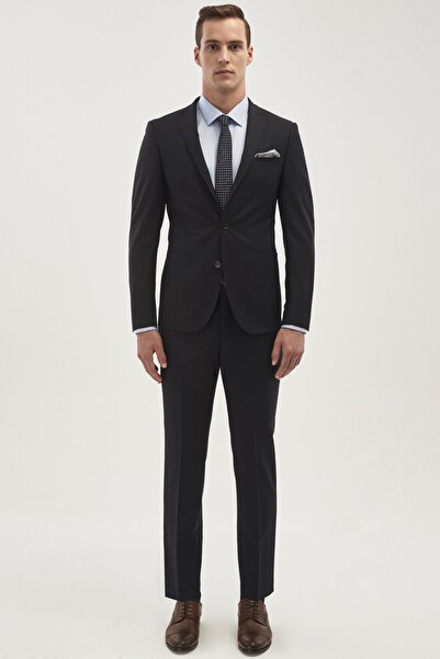 ALTINYILDIZ CLASSICS Costum nano pentru bărbați, albastru bleumarin, extra slim, slim fit, guler înghițit, din lână, rezistent la apă și pete