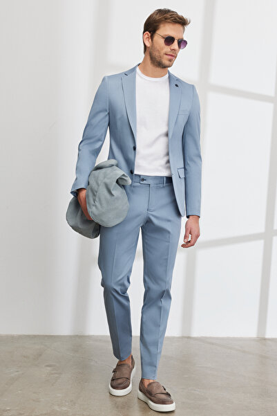 ALTINYILDIZ CLASSICS Costum Conte din bumbac pentru bărbați, albastru, extra slim, slim, cu guler mono, cu model diagonal