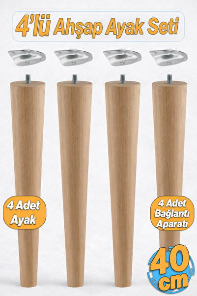 Badem10 4'lü Ahşap Sehpa Ayak Takımı 40 cm Zigon Puf Tabure Ayağı Masa Ayakla...