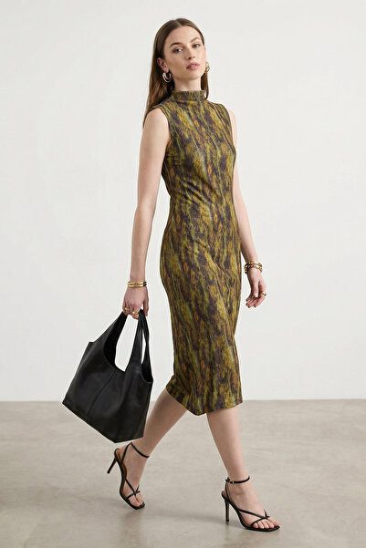 Trendyol Collection Rochie creion midi tricotată elastică, multicoloră, cu gu...