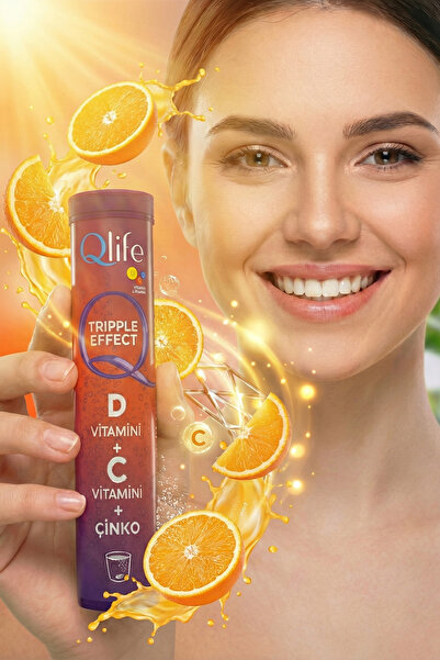 Qlife Tripple Effect Adult D Vitamini C Vitamini ve Çinko 20 Efervesan Tablet