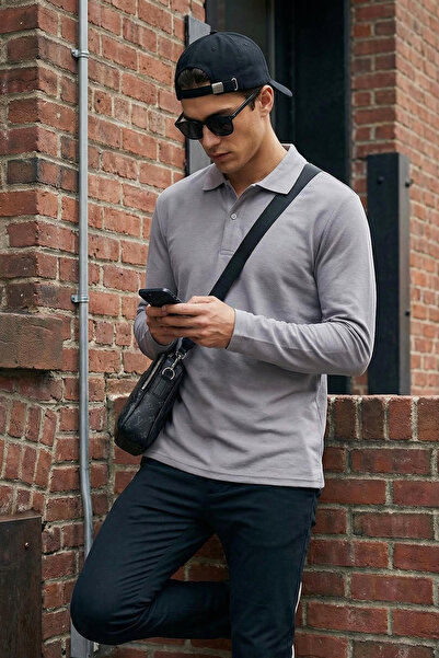 Trendyol Collection Graues Slim-Fit-T-Shirt mit Polokragen – 100 % Baumwolle,...