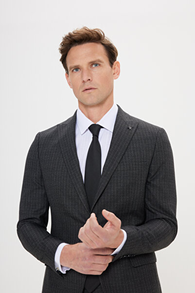 ALTINYILDIZ CLASSICS Men's Anthracite Striped Slim Fit Suit - Swallow Collar
