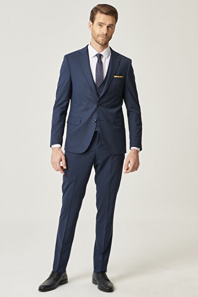 ALTINYILDIZ CLASSICS Men's Navy Blue Extra Slim Fit Slim Fit Patterned Nano S...