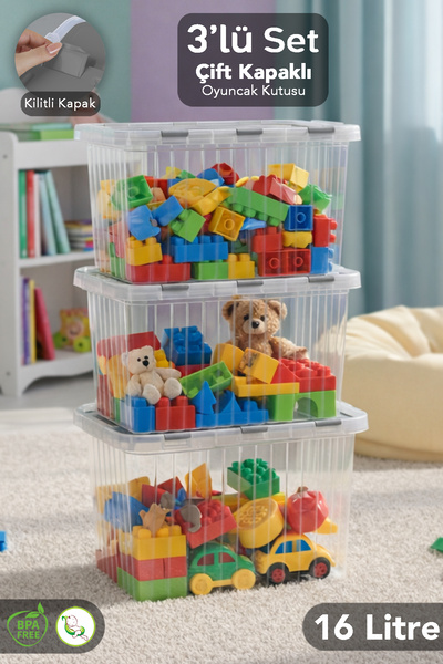 Meleni Baby 3'lü Set - Kilitli Kapak Oyuncak Kutusu - Bebek Çocuk Odası Düzen...