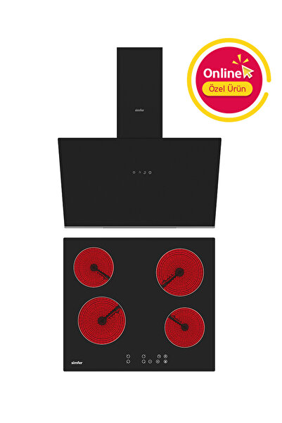 Simfer Trend Siyah Elektrikli 2'li Ankastre Set (Elektrikli Ocak + Davlumbaz)