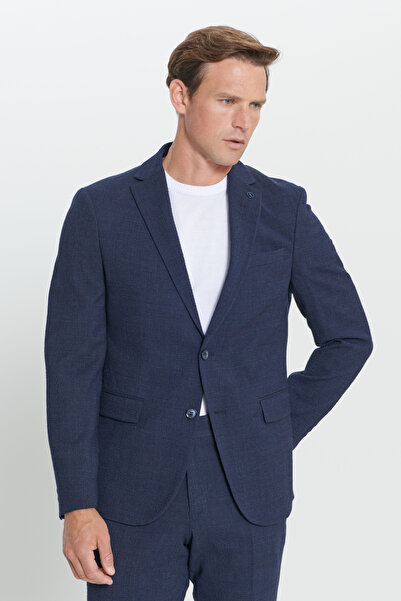 ALTINYILDIZ CLASSICS Men's Navy Blue Slim Fit Slim Fit Mono Collar Seersucker...