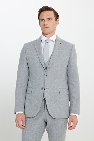 ALTINYILDIZ CLASSICS Men's Gray Woolen Slim Fit Slim Fit Mono Collar Diagonal...