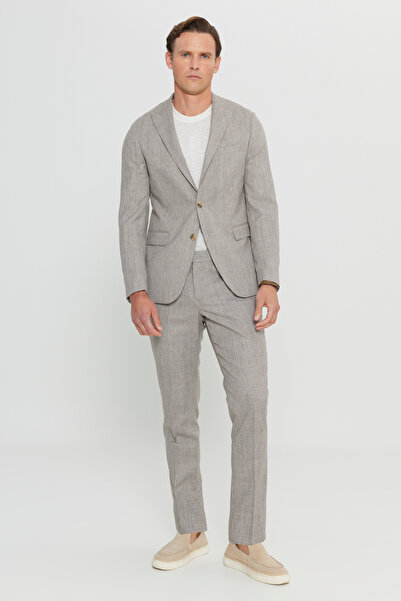 ALTINYILDIZ CLASSICS Men's Light Brown Slim Fit Slim Fit Swallow Collar Dobby...