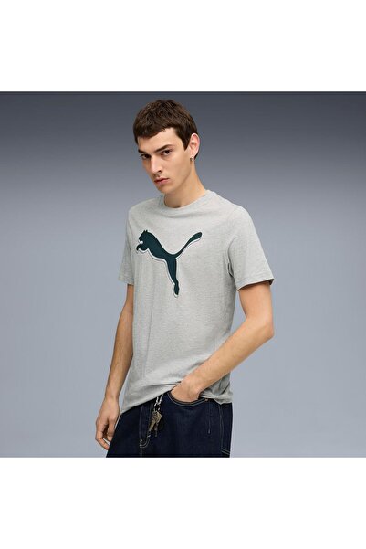 Puma تيشيرت بشعار قطة مطبوع، لون رمادي فاتح.