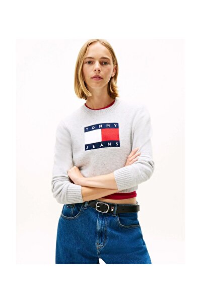 Tommy Jeans Γυναικείο πουλόβερ με στρογγυλή λαιμόκοψη και κανονικό σχέδιο γκρ...
