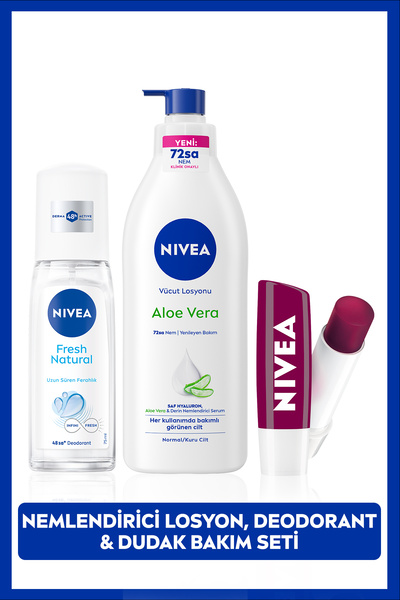 NIVEA Kişisel Bakım Seti, Böğürtlen Dudak Bakım Kremi ve Aloe Vera Nemlendiri...
