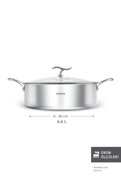 Karaca Plasma Steel 316+ 3Ply Yanmaz Yapışmaz Çelik Karnıyarık / Pilav Tencere 30 cm