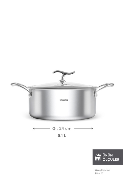 Karaca Plasma Steel 316+ 3Ply Yanmaz Yapışmaz Çelik Tencere 24 cm