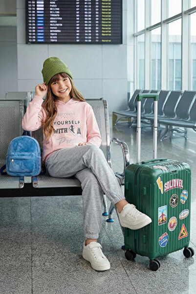 TRENDYOLKIDS Powder Girl Dětská Bavlna Slogan Potištěná Pletená mikina Teplák...