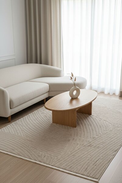 Cool Halı Nevada 2502 Cream Beige Modern Embossed Soft Easy-to-Clean Solid Co...