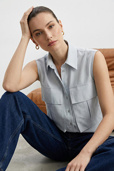 Trendyol Collection Light Blue Utility Pocket Detailed Zero Sleeve Regular Fi...