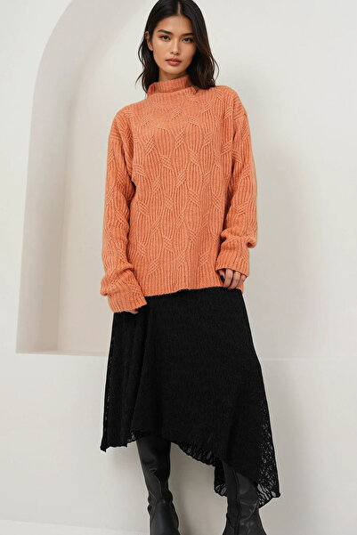 Trend Alaçatı Stili Women's Cinnamon Mock Neck Soft Textured Oversized Knitwe...