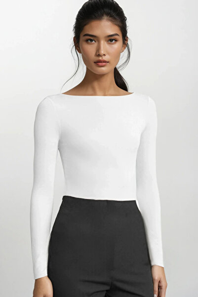 Trend Alaçatı Stili Women's Ecru Boat Neck Cashmere Textured Sheer Blouse Alc...