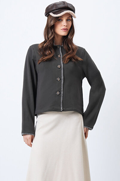 Trend Alaçatı Stili Women's Dark Brown Judge Collar Shepherd Stitched Cardiga...