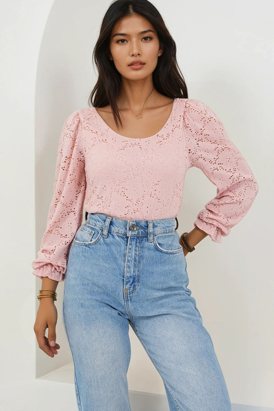 Trend Alaçatı Stili Women's Powder Lace-Like Knit Lace Detailed Snap Fastener...