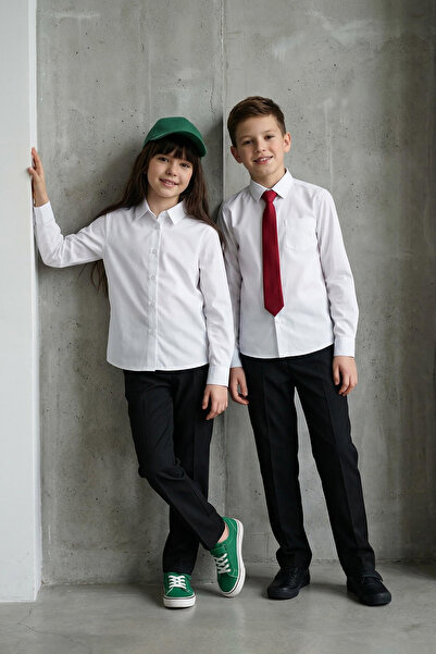 TRENDYOLKIDS قميص مدرسي منسوج باللون الأبيض للجنسين - TKDAW25GO00002