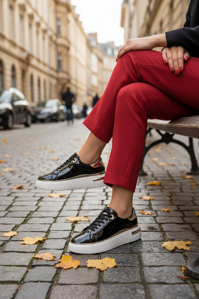 SOHO Schwarz-Gold Damen Sneaker 20810