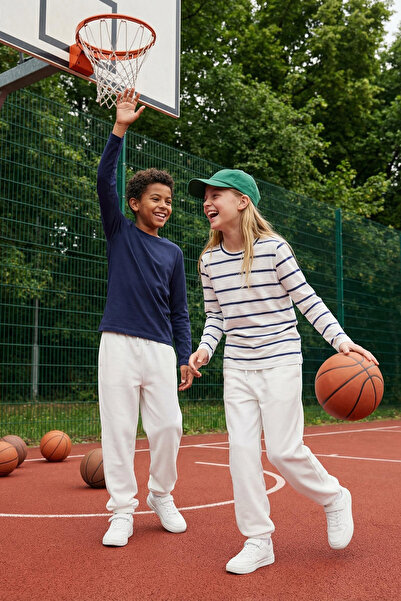 TRENDYOLKIDS Marineblau gestreift-Marineblau einfarbig 2'li Unisex Double Set...